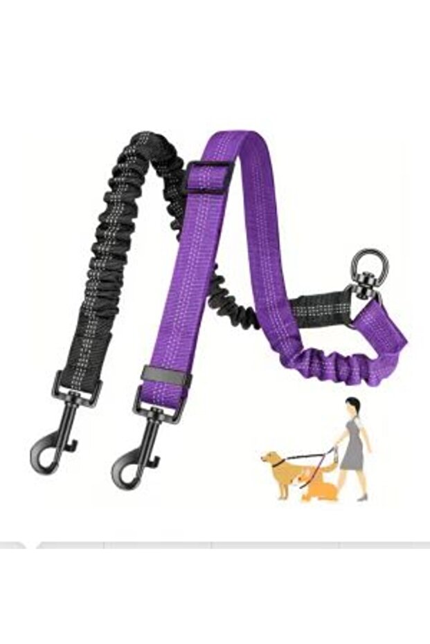 PURPLE 1.6ft Long Dual Dog Leash Attachment - Double Leashes for Training Small to Large Dogs - Adju
