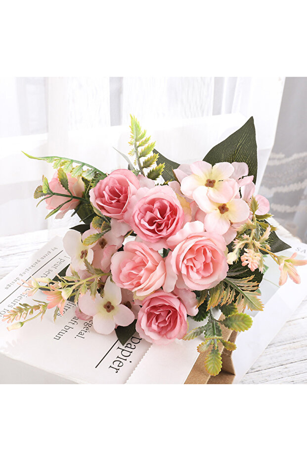 Pink Home Decor Roses Autumn Artificial Flowers Silk Peony Hydrangea Big Bride Bouquet Wedding Home