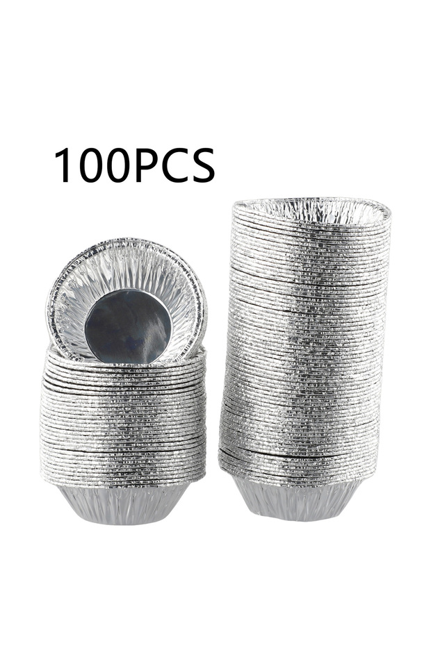 silver 100Pcs Aluminum 3in Foil Tart Pan Disposable Mini Pot Pie Bake Plate Tin Aluminum Foil Puddin