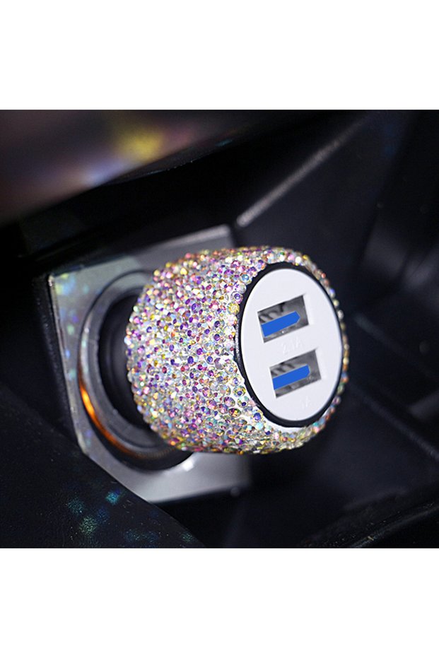 Colorful Car Bling USB Styling Diamond Car Accessories Interior Car Dual USB Charger Port Fast Adapt