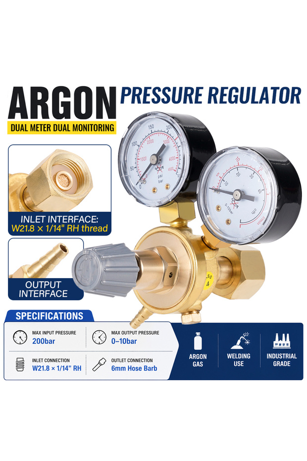 Pressure Regulator Reducer Argon CO2 Welding Twin Gauge Gas Bottle MIG TIG Welding Flow Meter Contr