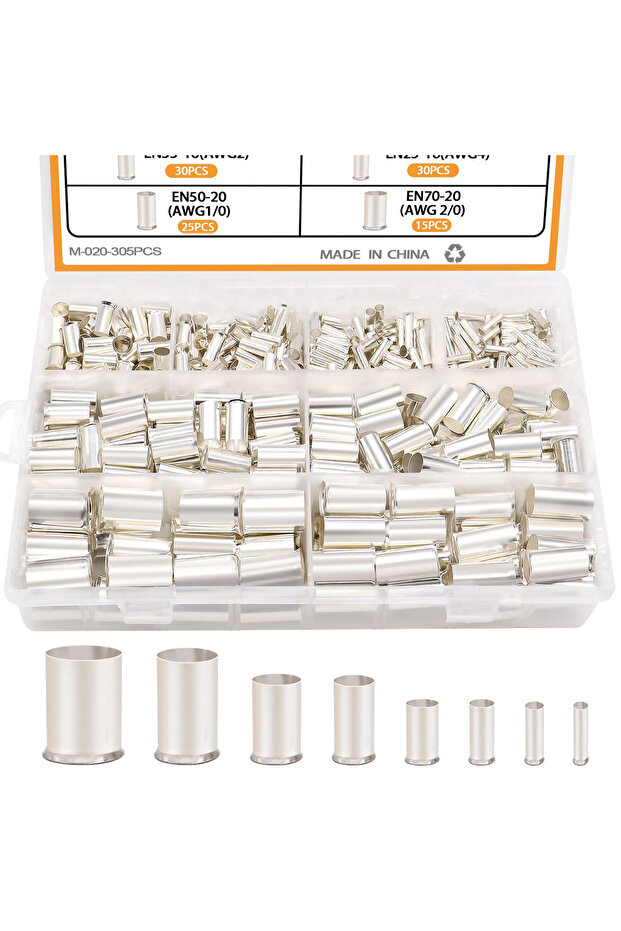 305pcs 166/305 Pcs Wire Ferrules Kits Silver Plated Copper Crimp Terminal Connector 8 Sizes Sleeves