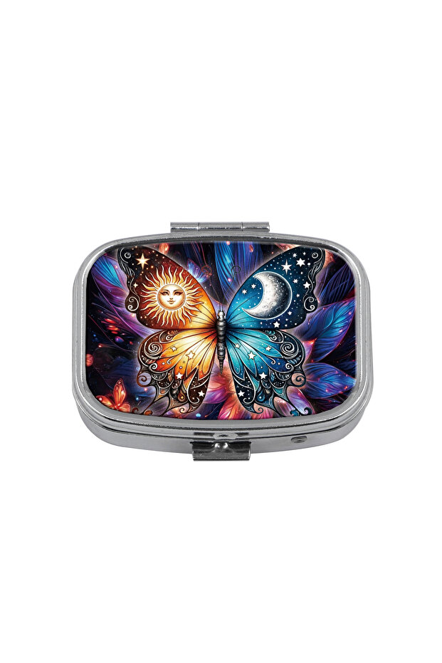 5 Animals Pattern 2 Compartments Metal Medicine Box Portable Travel Decorated Sealed Small Pill Orga