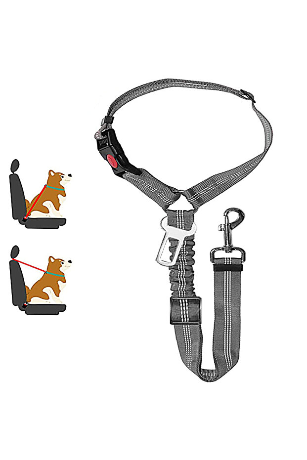 A0361-1PCS Grey New Solid Two-in-one Dog Harness Pet Car Seat Belt Leash BackSeat Safety Belt Adjust
