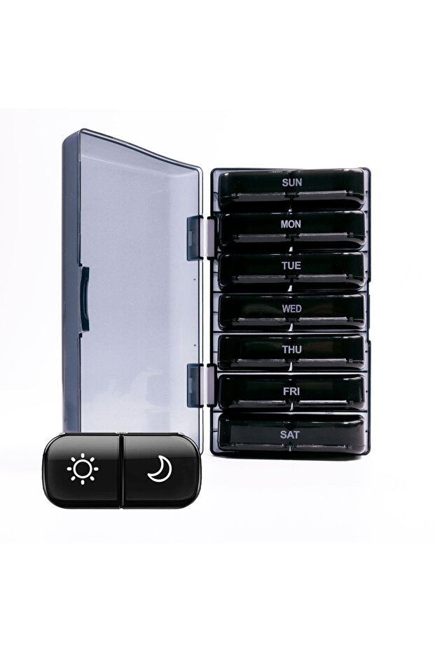 black Portable Pill Organizer Morning And Evening Pill Box Black Privacy Protection Suitable For Sto