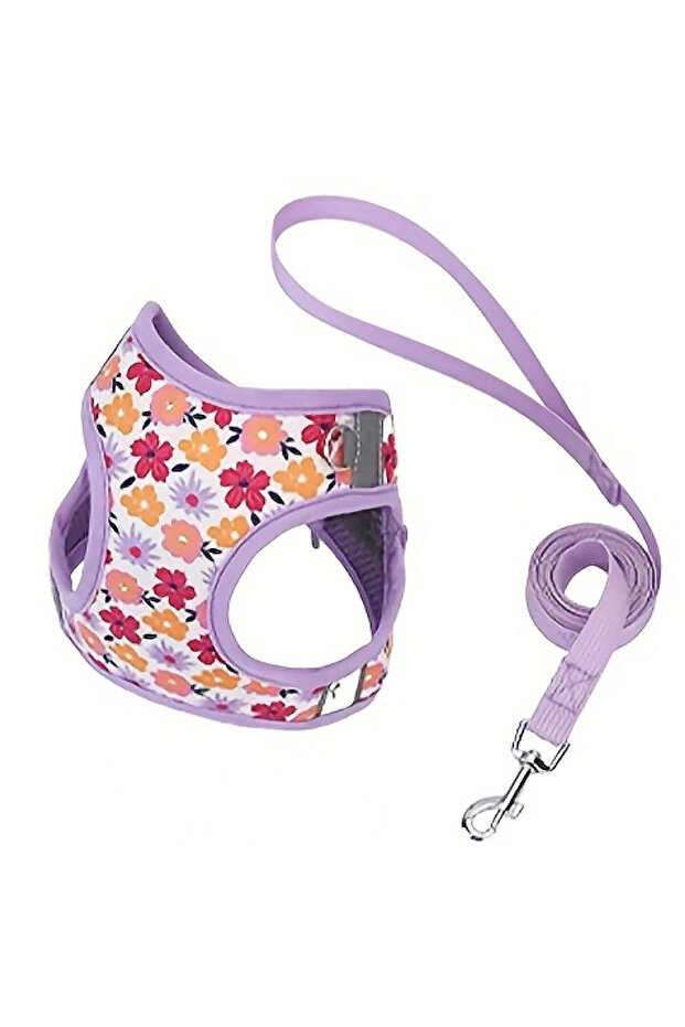 S purple HD009-Flower Printed harness for Small to medium size dogs, Soft mesh padded and night refl