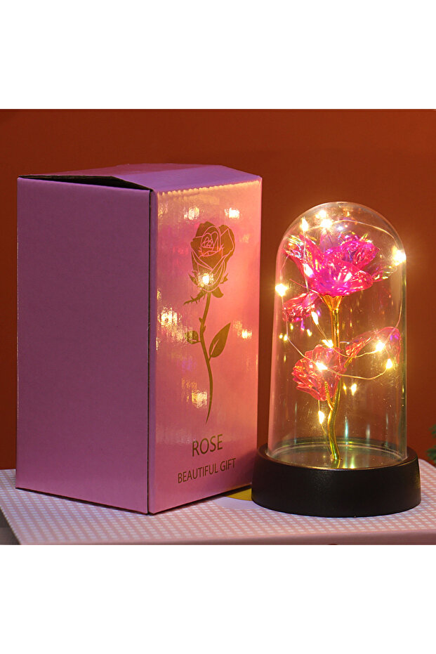 1pc no battery Pink Valentines Day Gift for Girlfriend Eternal Rose LED Light Foil Flower In Glass C