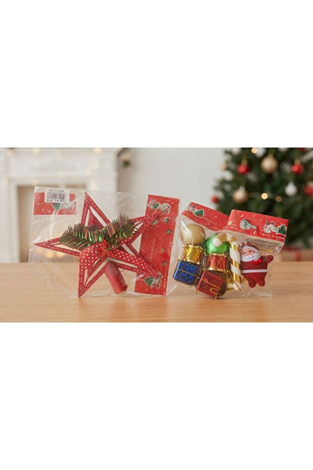 New Year's Red Tepelik 9-Piece Mixed Pine Tree Ornament Set of 2