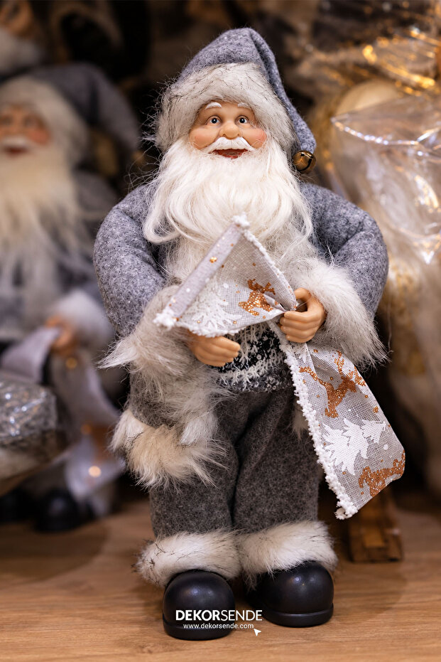 Santa Claus with Gray Fleece 30 cm