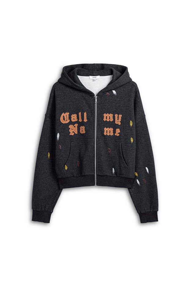 KADİFE SLOGAN PATCH'Lİ SWEATSHIRT