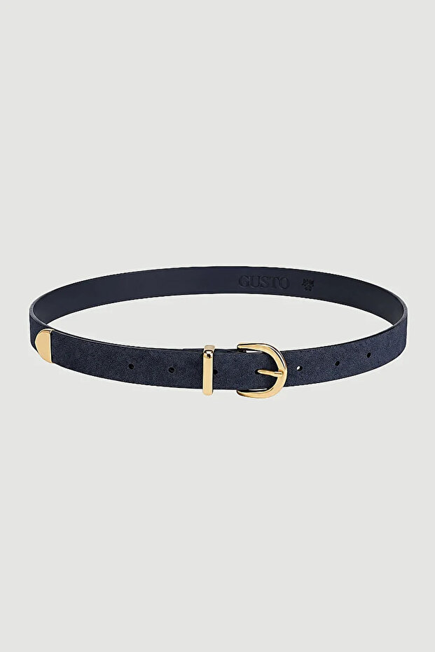 Faux Suede Thin Belt - Navy Blue