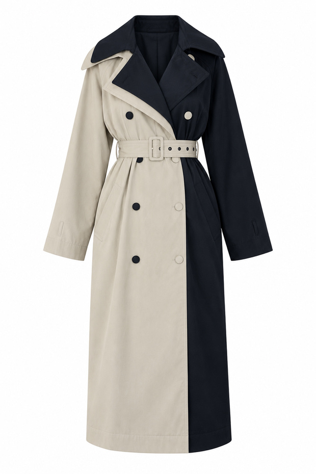 Double Color Buttoned Trench Coat