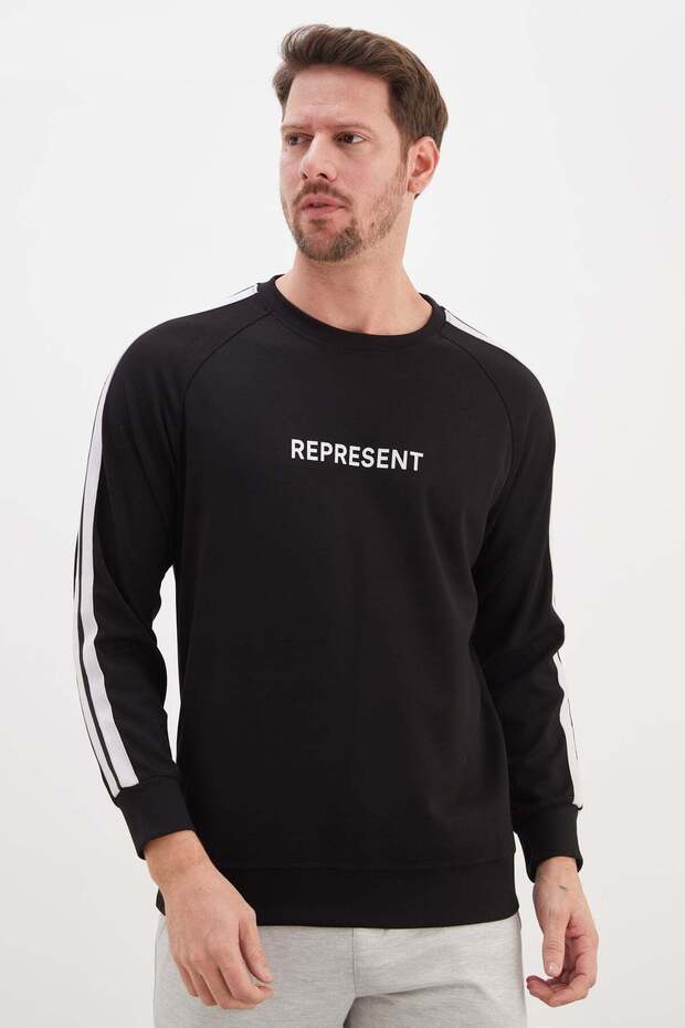 Represent Printed Modal Sweatshirt with Striped Sleeves