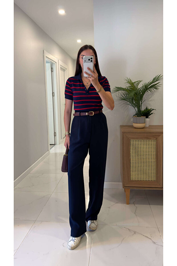 Pilas Dark Navy Blue Palazzo Trousers
