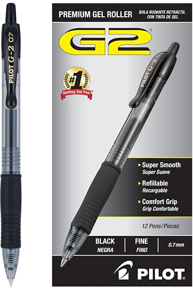 G2 Retractable Premium Gel Ink Roller Ball Pens, Fine Point, Black, 12-Pack (31020)