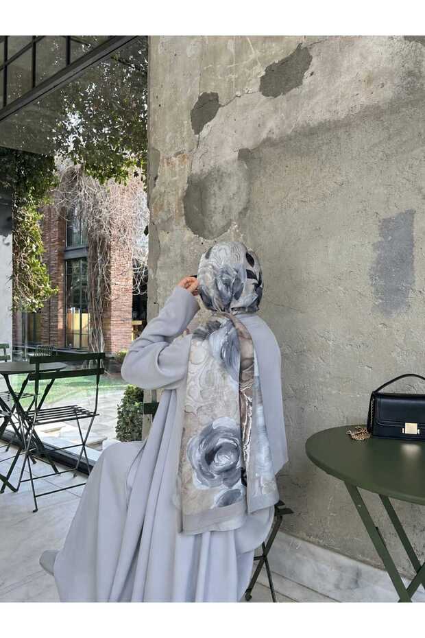 Cotton Rose Pattern Shawl-Gray/Mink