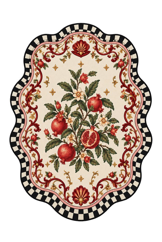 Aura Vintage Pomegranate Patterned Woven Base Decorative Carpet Auraplus46