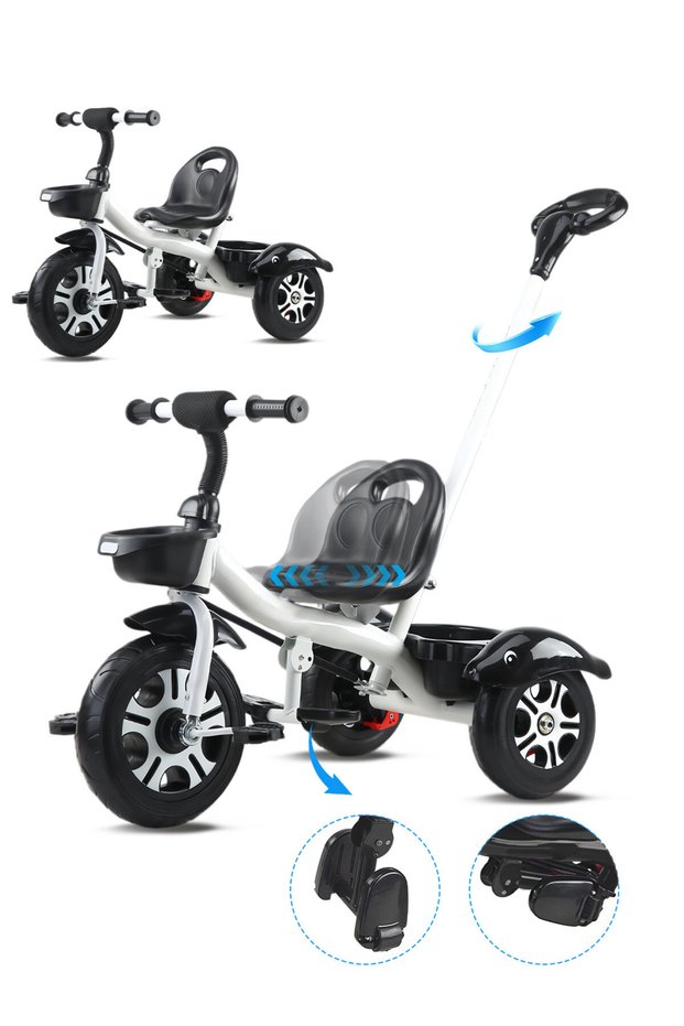 Tricycles for Kids, with Storage Basket, Adjustable Seat and Push Handle, Children Trike for 1-6 Years Boys and Girls, Balance Bike for Indoor Outdoor Fun