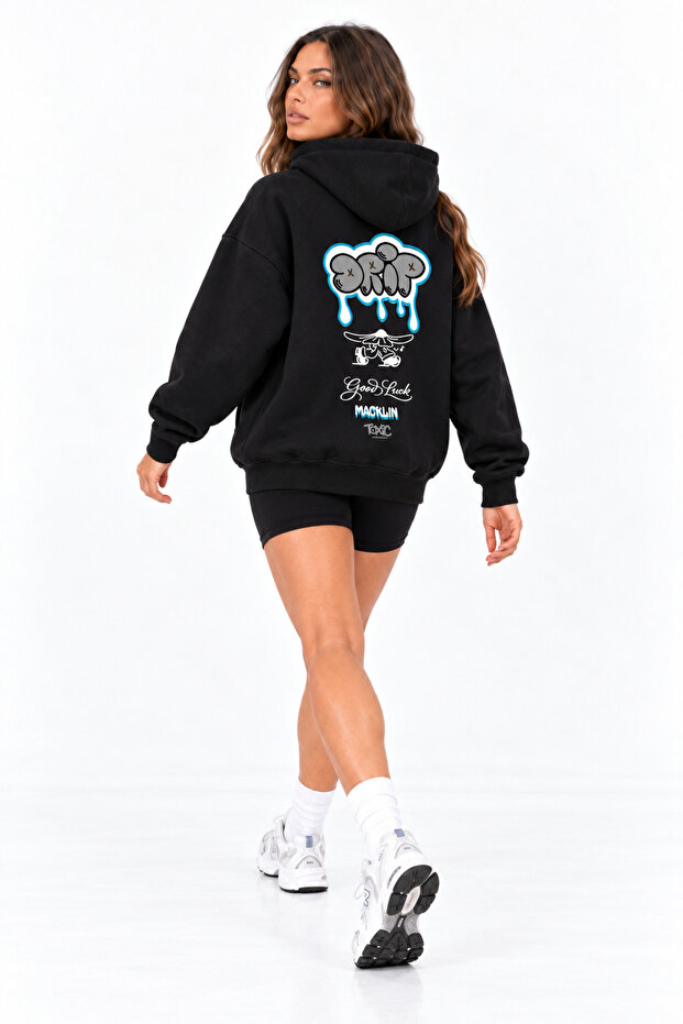 Unisex Women's and Men's Drip Toxic Design Text Printed Oversize 3 Thread Hooded Sweatshirt