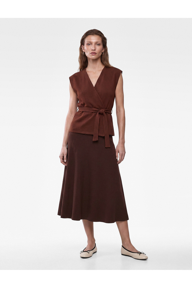 Double-Breasted Sleeveless Cardigan with Tie Detail
