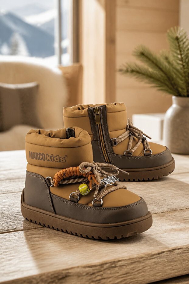 Stylish Anatomical Boys' Khaki Zippered Lace-Up Casual Boots Shoes