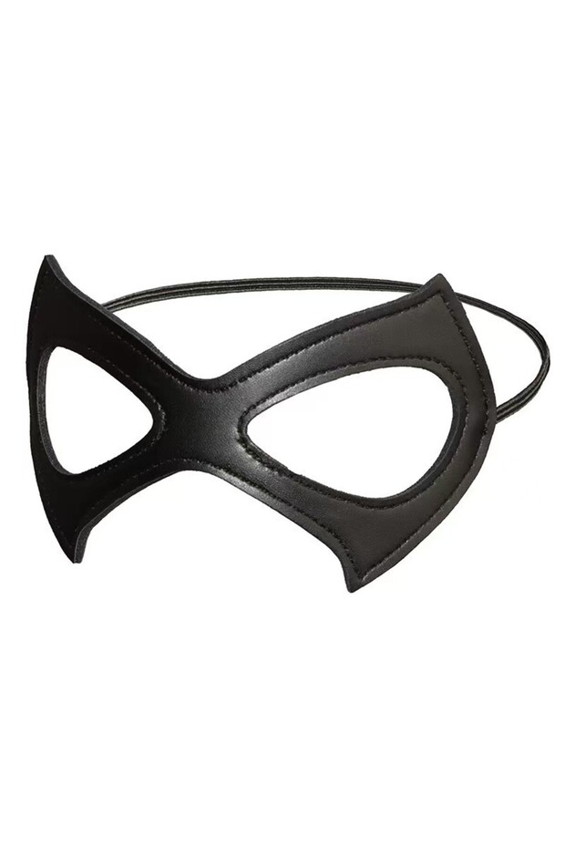 Black Adjustable Leather Cat Mask for Cosplay Mardi Gras Ball Halloween Costume Adult Size with Eye
