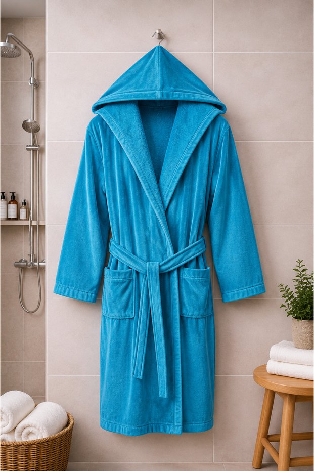 Bathrobe Velvet Hooded 100% Cotton Fabric Ultra Soft Textured