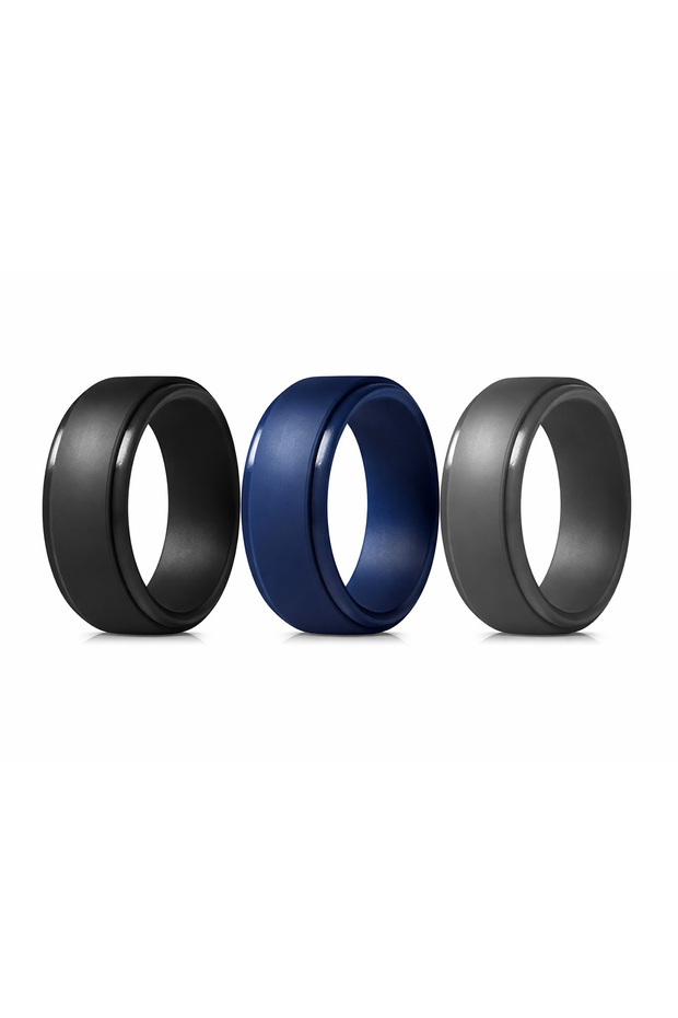 10 3Pcs Silicone Rings for Men, 8mm Wide Rubber Wedding Bands, Soft Flexible Hypoallergenic Rings, U