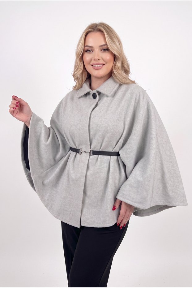 Women's Plus Size Belted Slim Cashmere Poncho Cape - Plus Size Tunic Coat