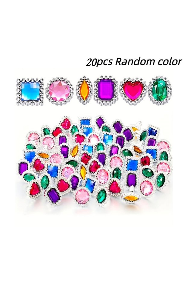 resizable 20pcs Colorful Rhinestone and Gemstone Ring, Adjustable Play Ring, Role-Playing and Dress-