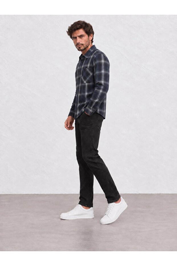Men's Indigo Single Pocket Buttoned Regular Shirt