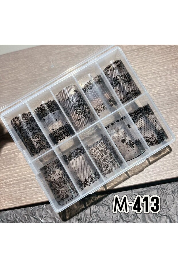 2 Fashion Lace Design Nail Foils Black White Tulip Pattern Nail Stickers Sequin Effect Nail Decorati