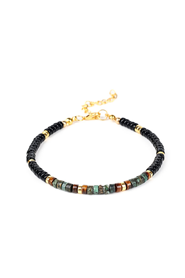 L2254 Adjustable Bracelet for Women Men Natural Stone African Pine Obsidian Beads Bangles Black Stre