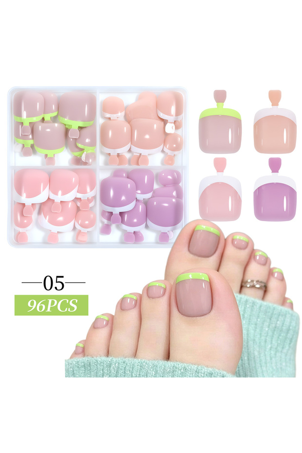 05 96pcs/Box French/Cat Eye Toe Nail Stickers Y2K Square Nail Tips Toe Press On Nails Pre-Designed S