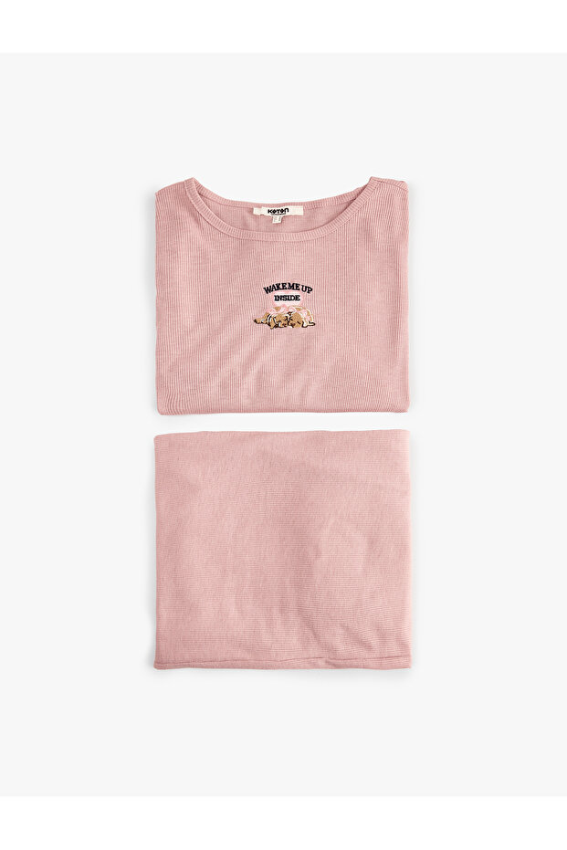 Dog Embroidered Crew Neck Long Sleeve Pajama Set