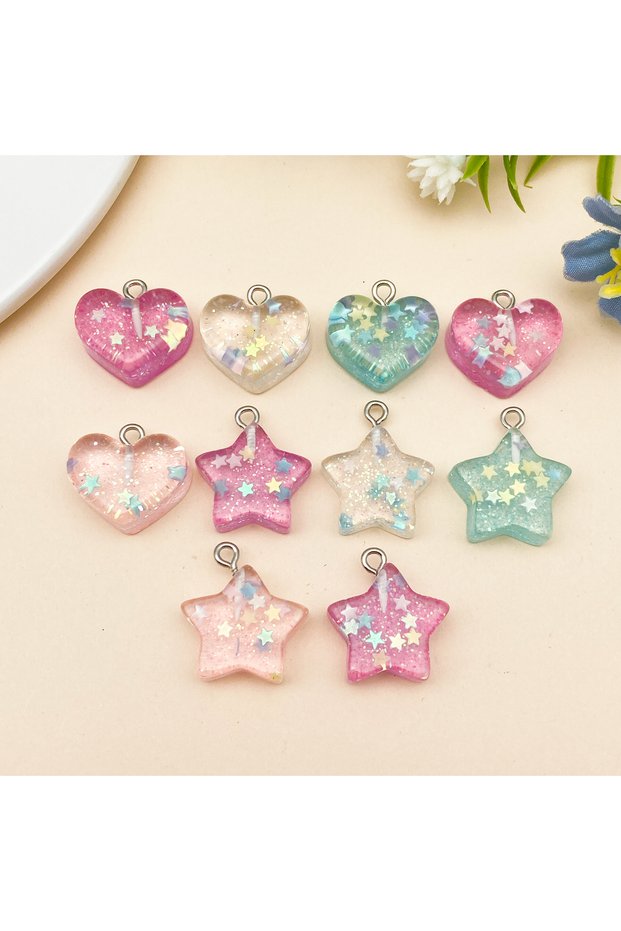 SN1500 10pcs/Pack Translucent Resin Hearts Pentagram Earring Charms for Earring Bracelet Pendants Je