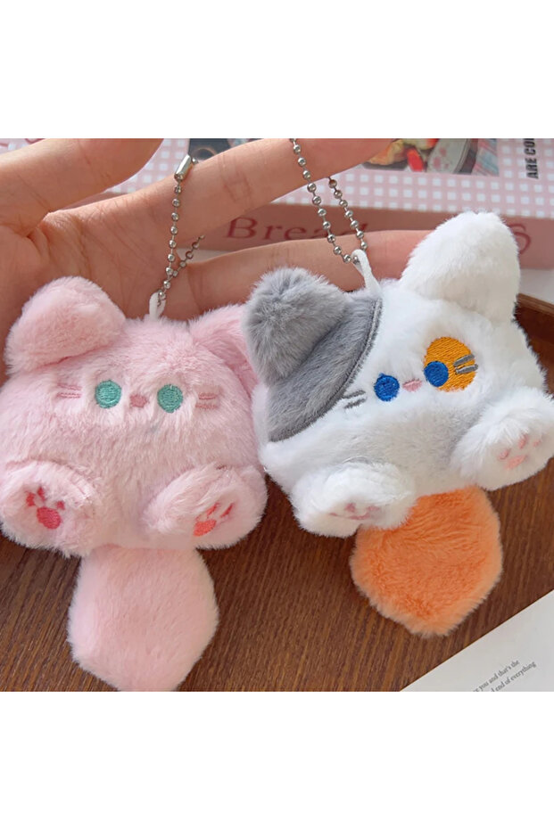 orange pink-2pcs 1-4pcs Cute Plush Small Cat Doll Keychain for Couple Soft Cotton Stuffed Animal Key