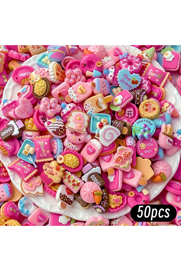 1 50Pcs 3D Mixed Dessert Cake Nail Charms Cartoon Ice Cream Donut Candy Nails Art Decoration DIY Cra