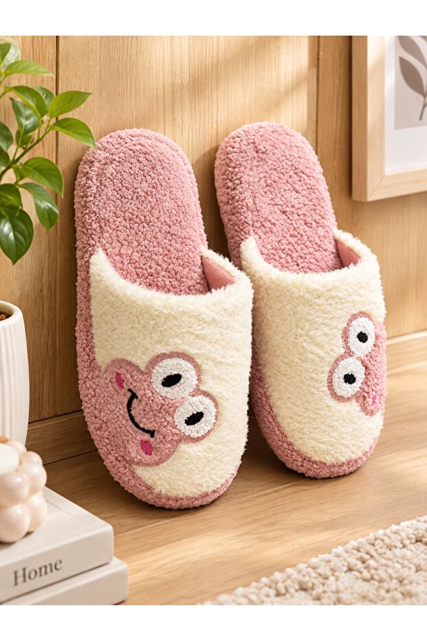 Frog Model Women's House Slippers - Warm and Fluffy Slippers with Noiseless Soles