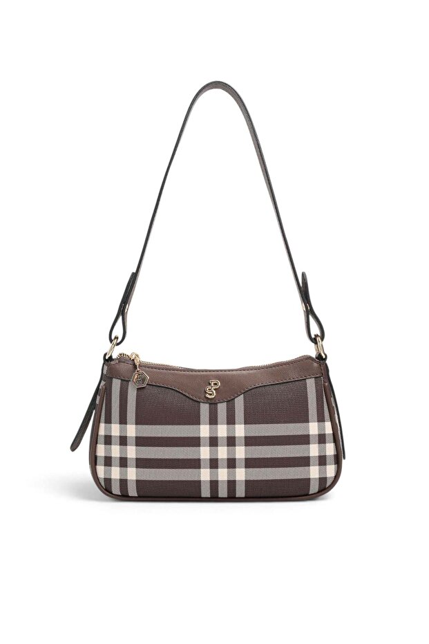 Coffee - Brown Striped Plaid Women's Crossbody Bag Sp1274