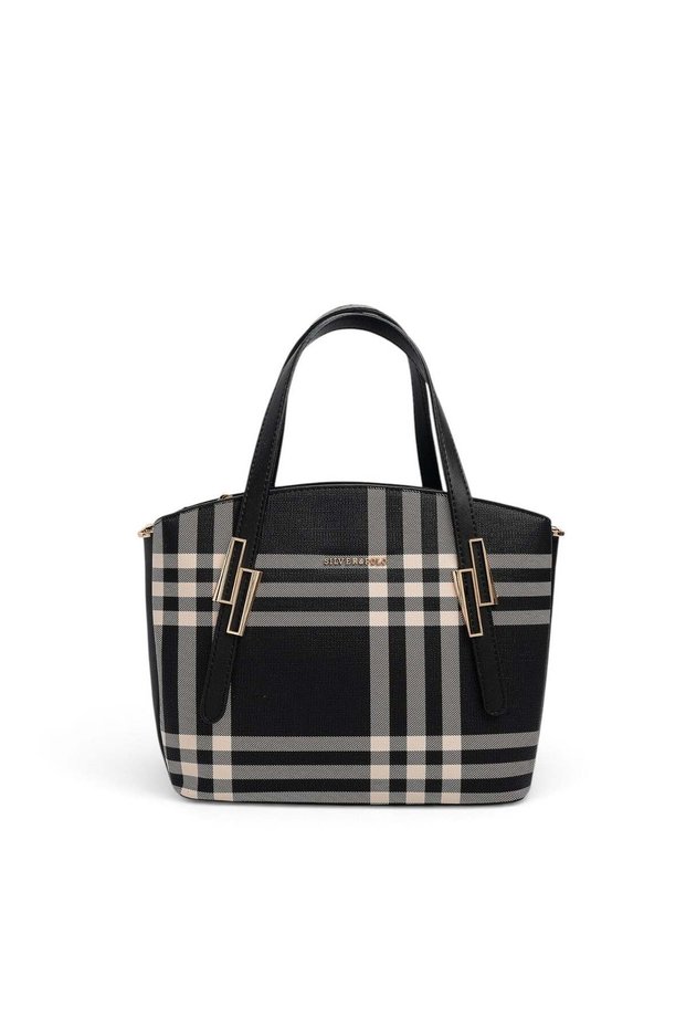 Black - Black Striped Plaid Women's Handbag Sp1021