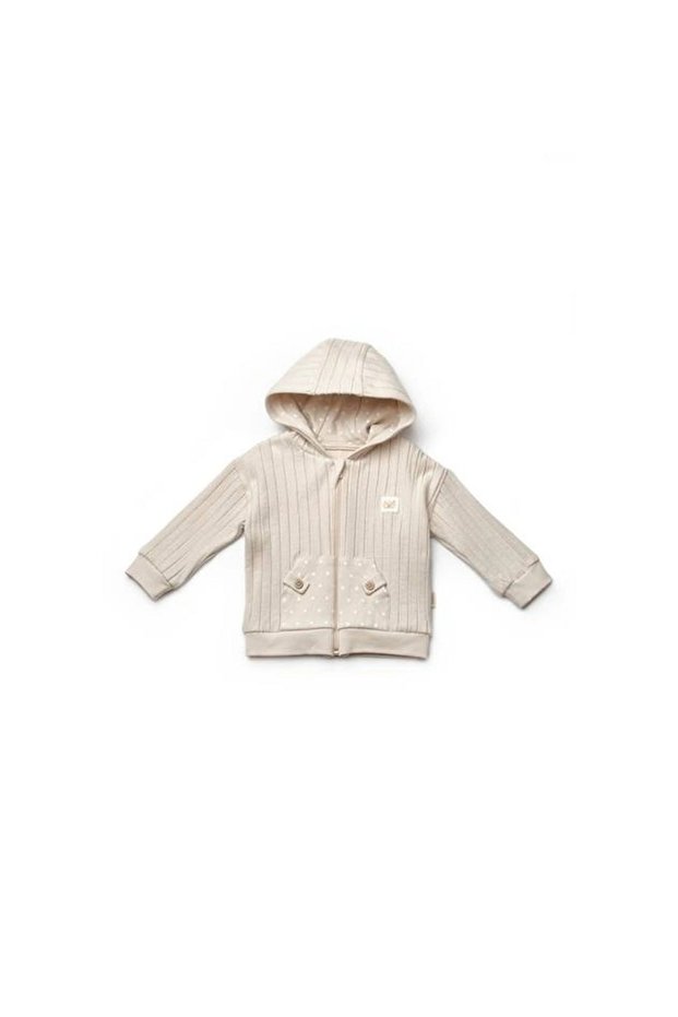 Organic Beige Baby Hooded Jacket