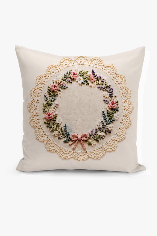 Double-Sided Digital Print Throw Pillow Cover - Embroidery Series