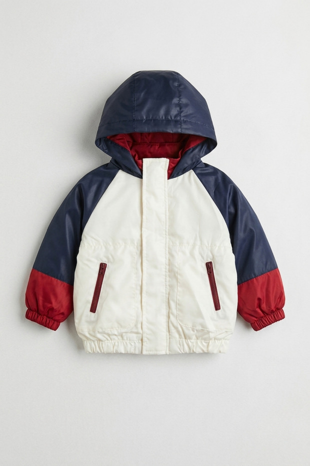 Baby Boy Hooded Zippered Color Block Raincoat