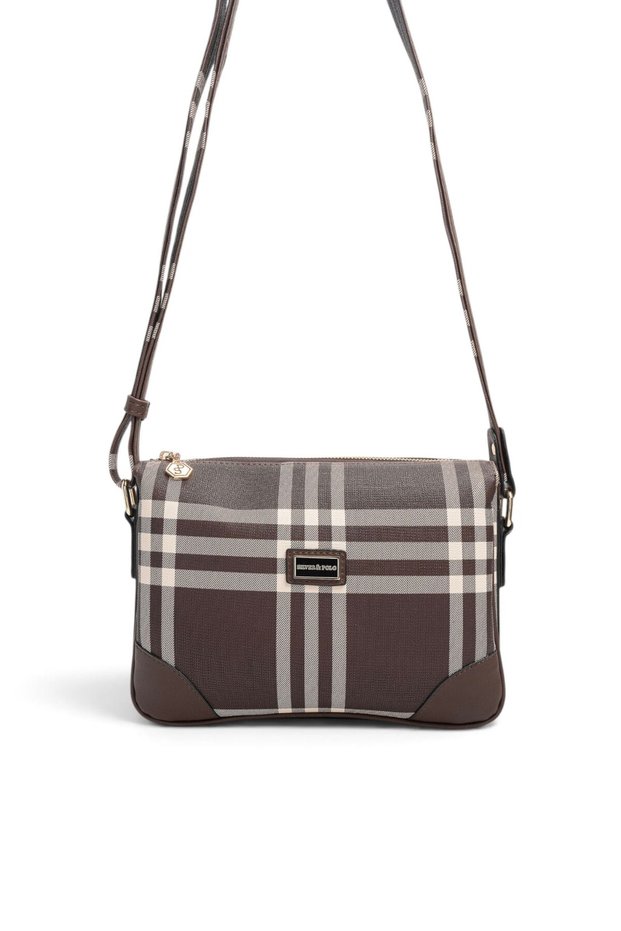 Coffee - Brown Striped Plaid Women's Crossbody Bag Sp784