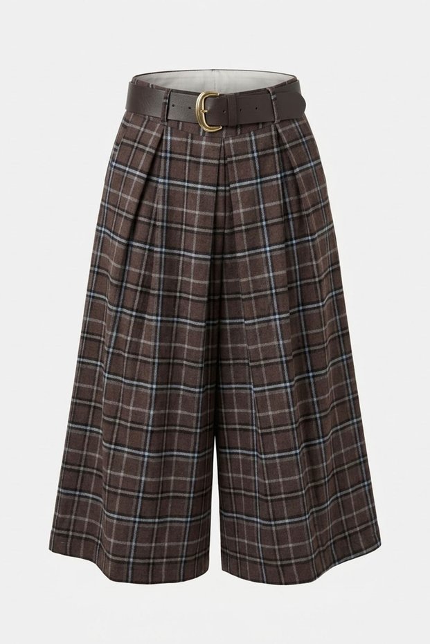 Special Series Plaid Belted Capri Pants - Brown