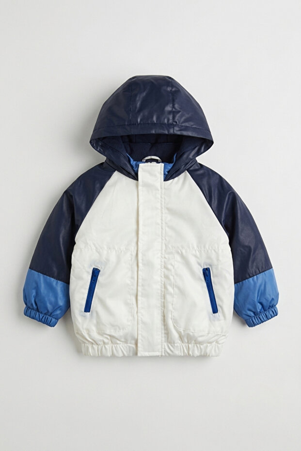 Baby Boy Hooded Zippered Color Block Raincoat