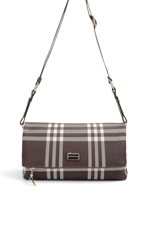 Coffee - Brown Striped Plaid Women's Crossbody Bag Sp1278