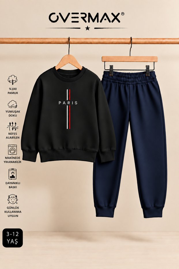 Paris Printed Children's Hoodless Sweatshirt & Sweatpants Set – Ages 3-12