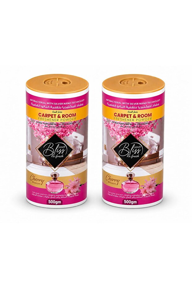Re-Fresh Antibacterial Carpet Powder Room Freshener 2x500g | Cherry Blossom Scent | Extra Strength Odor Eliminator with Silver Nano Technology